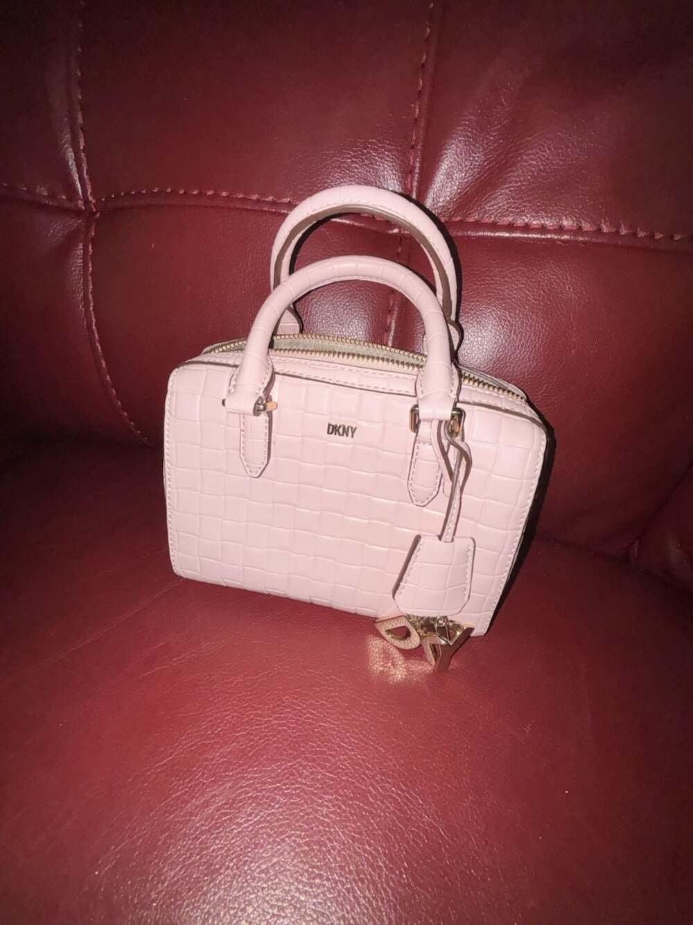DKNY Paige Small Duffle Pink Croc Embossed Crossbody Bag
